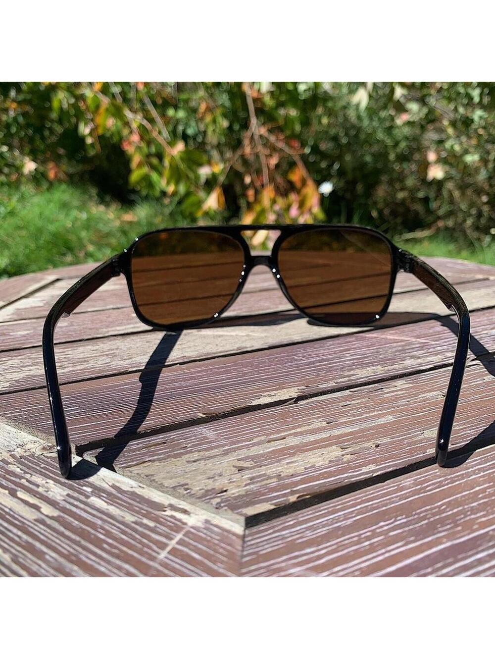 Vintage 90s y2k style unique retro square rounded shaped brown lenses sunglasses - Picture 7 of 7
